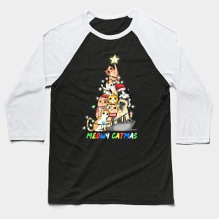 Meowy Catmas Cat Christmas Tree Baseball T-Shirt